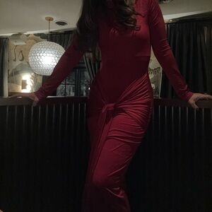 Chic Long Sleeve Red Dress